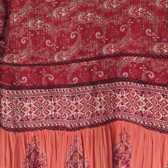 FREE PEOPLE Luna Scarf Print V-neck Tunic Boho Top Mini Dress Flowy Red Size S - Picture 8 of 13